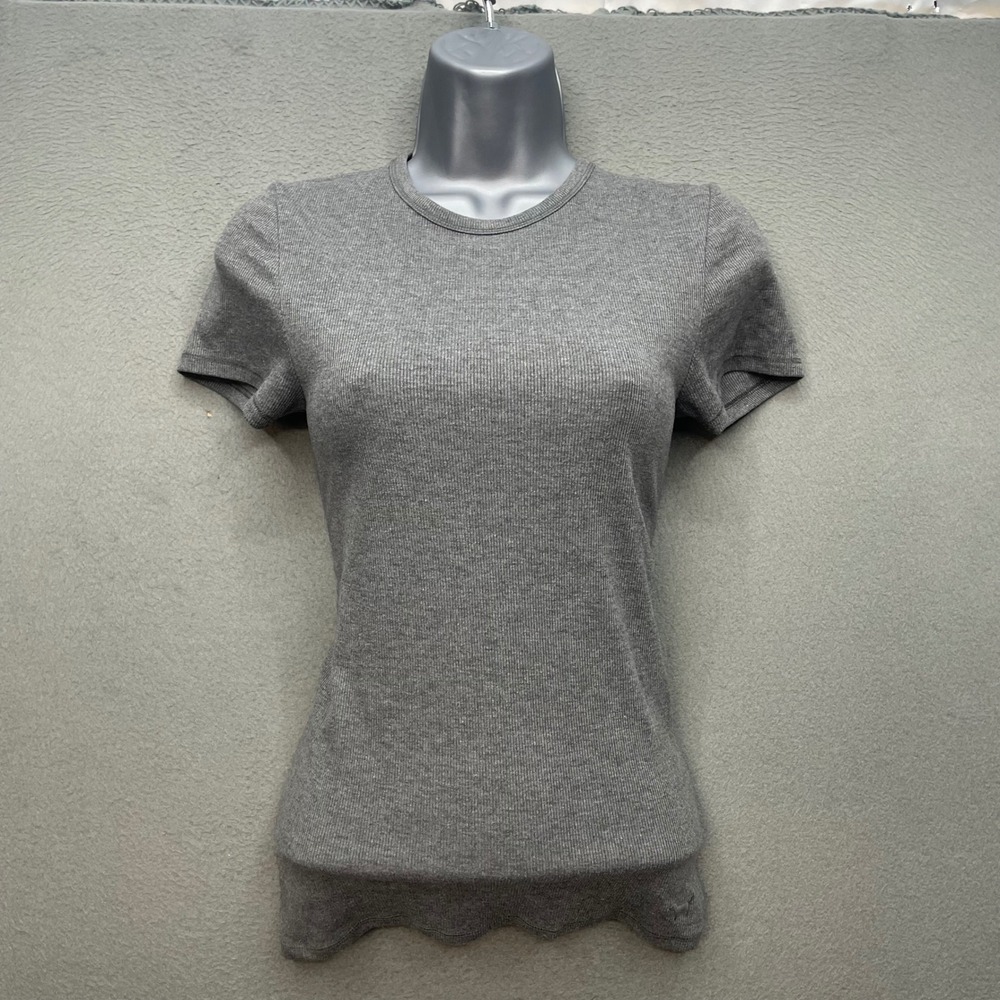 PINK Victoria's Secret Women Sleep Shirt Gray Ribbed Knit Small Loungewear Tee